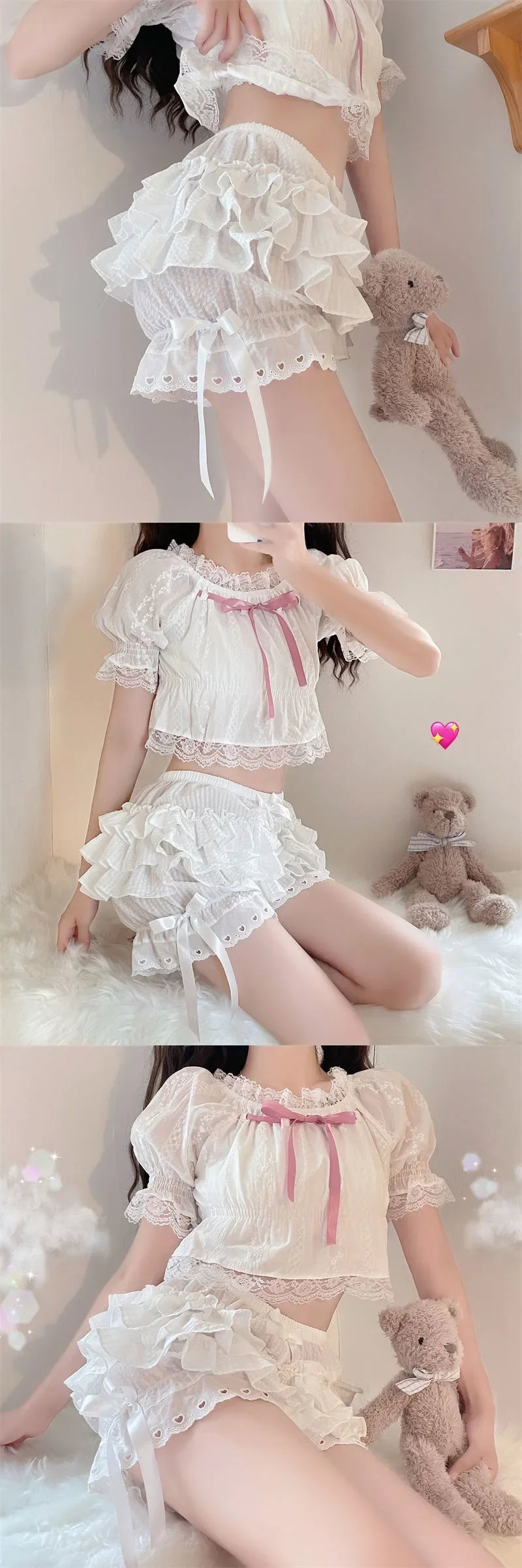 Black white pleated panties woman pumpkin cute panties bow knot lolita safety shorts vintage pants victorian bloomers