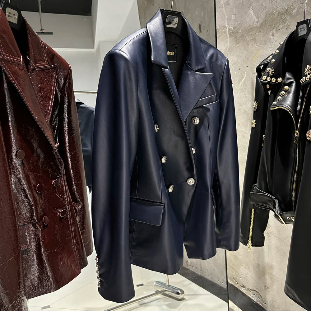 YOLOAgain Real Leather Jacket Women Leather Blazer Spring 2025