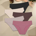 FINETOO 5PCS Seamless Panties for Women Sexy Ice Silk Underwear Soild Briefs Low Waist Comfortable Invisible Lingerie Intimates