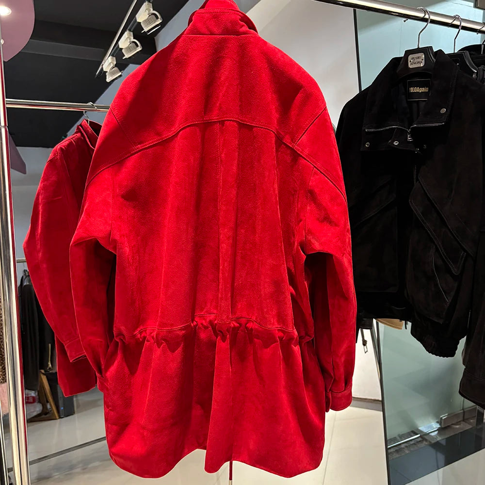 YOLOAgain 2025 Autumn Oversized Leather Jacket Coat Women High Quality Suede Jacket
