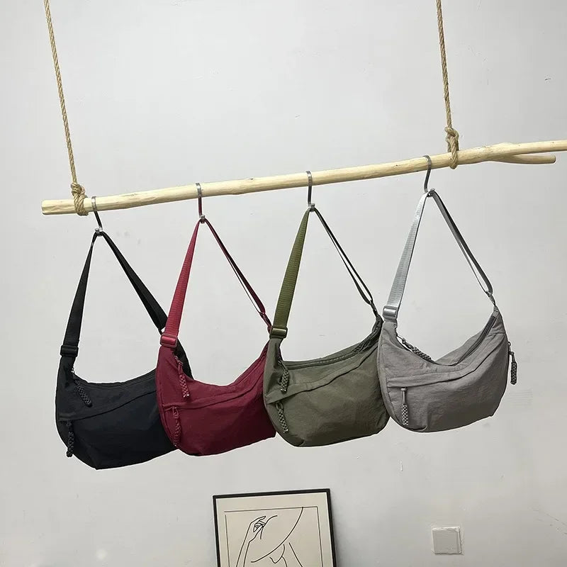 Women'S Simple Solid Color Canvas Dumpling Bag Casual Handbag Personalized Men'S Shoulder Bag Daily Use
