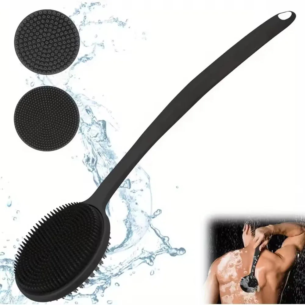 1pc Silicone Back Scrubber Brush for Shower Long Handle Body Deep Cleansing and Exfoliating Massage Double-Sided Soft Bristles