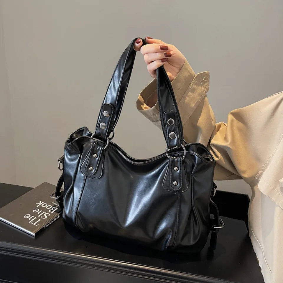 Retro Large Capacity PU Shoulder Bag for Women, Classic Solid Color Crossbody Tote Bag with Roomy Style