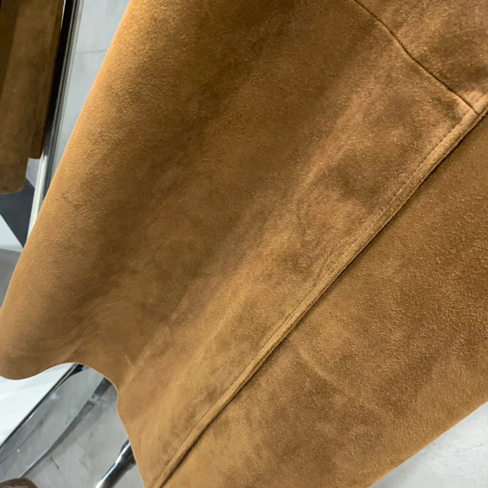 Long  Suede Leather Coat Ladies Real Sheepskin Coat Genuine Sheep Leather Windbreak Long 2385