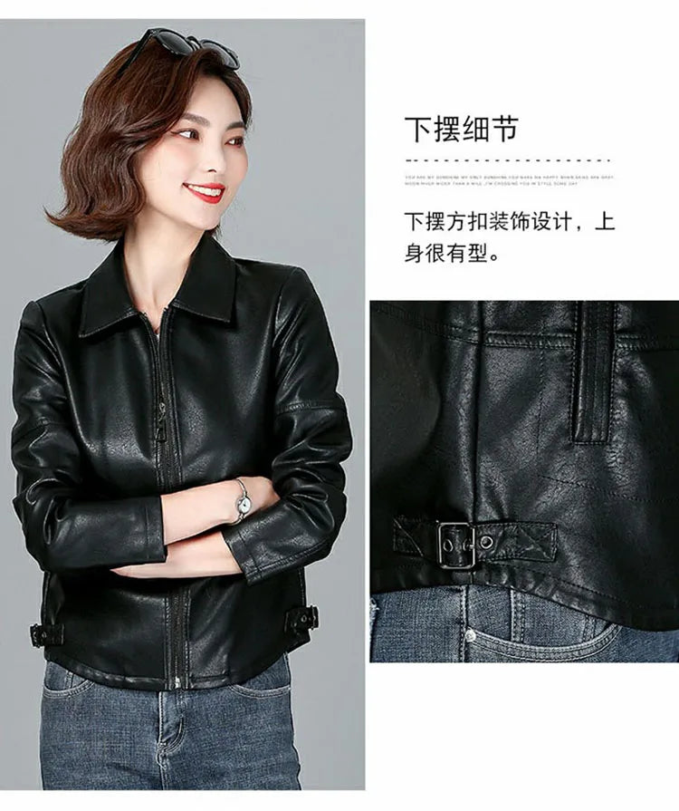 New Women Sheepskin Jacket Spring Autumn 2025 Fashion Casual Long Sleeve Short Zipper Leather Coat Loose Split Leather Outerwear