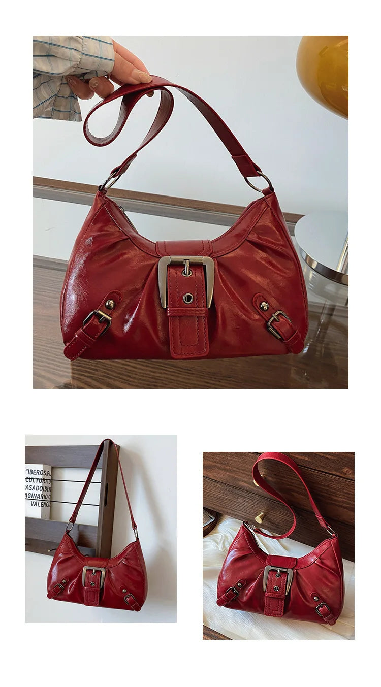 Large-capacity pleated armpit bag for women 2025 new retro commuter temperament motorcycle old style shoulder bag