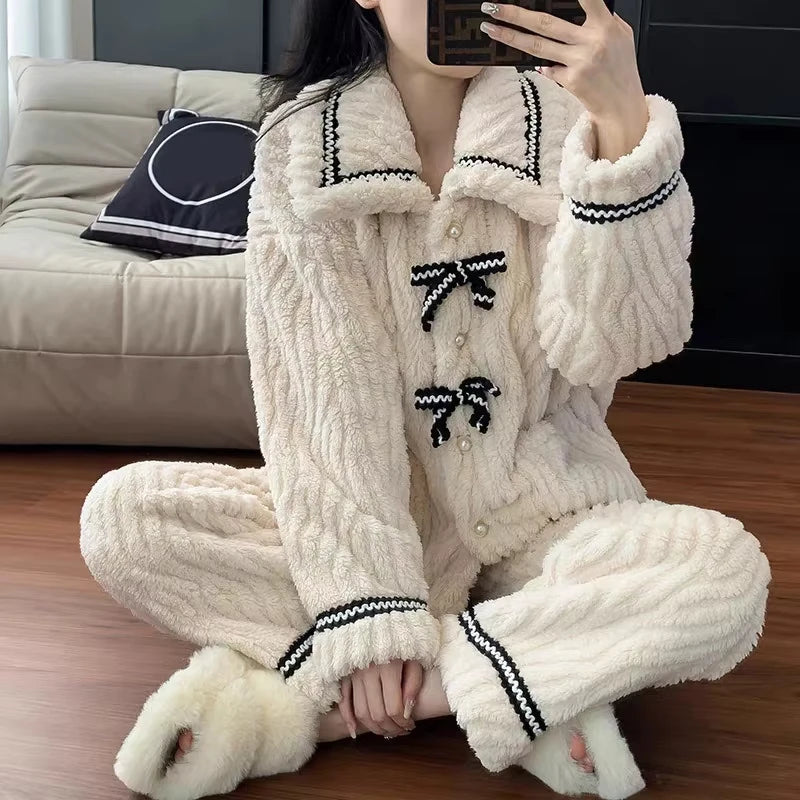 2Pcs/set women's pajamas autumn and winter students home wear padded and thickened warm princess clothes women's clothing