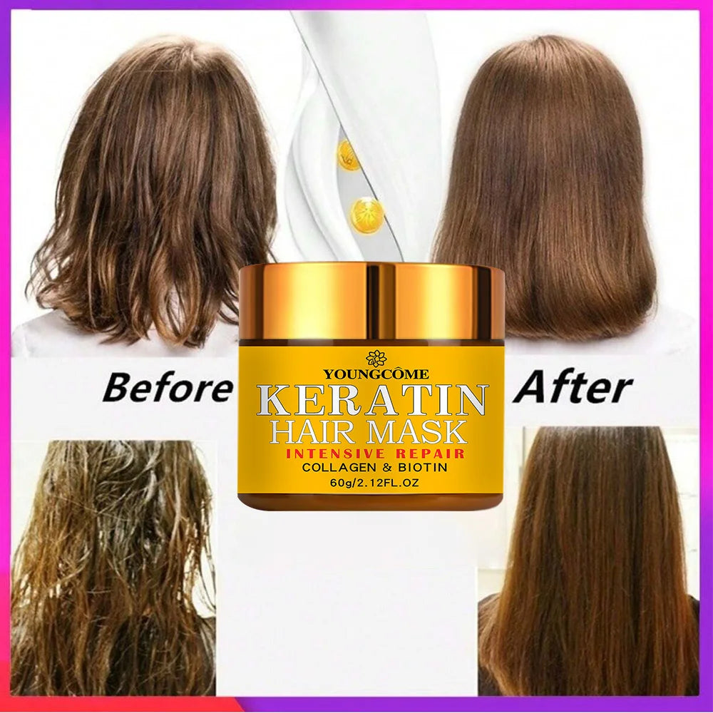 Biotin Collagen Keratin Hair Mask for Dry Damaged Hair, Deep Repair Conditioning Treatment with Nourishing Essential Oils