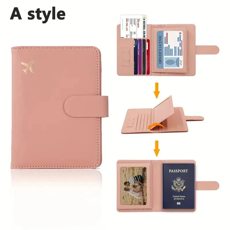 RFID Blocking Waterproof Leather Passport Holder Travel Credit Card Wallet Passport Book for Women Men Buckle Passport Cover