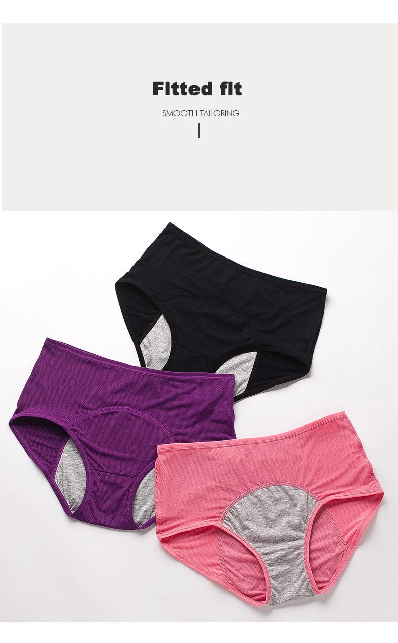 2pcs Women's Physiological Briefs Girl Menstrual Panties Ladies Period Leak Proof Panty Mid Waist Ice Silk Underwear