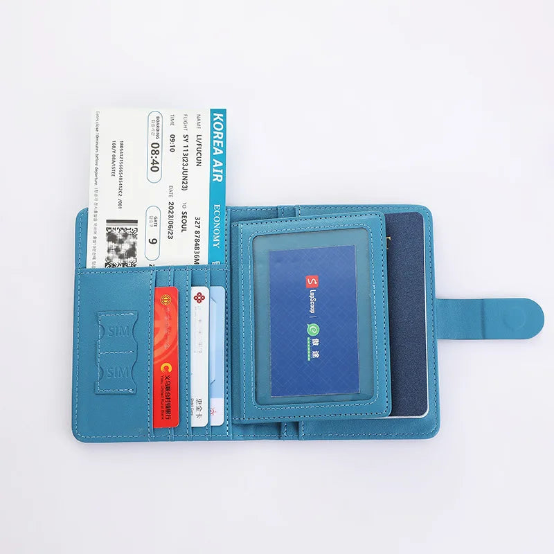 RFID Blocking Waterproof Leather Passport Holder Travel Credit Card Wallet Passport Book for Women Men Buckle Passport Cover