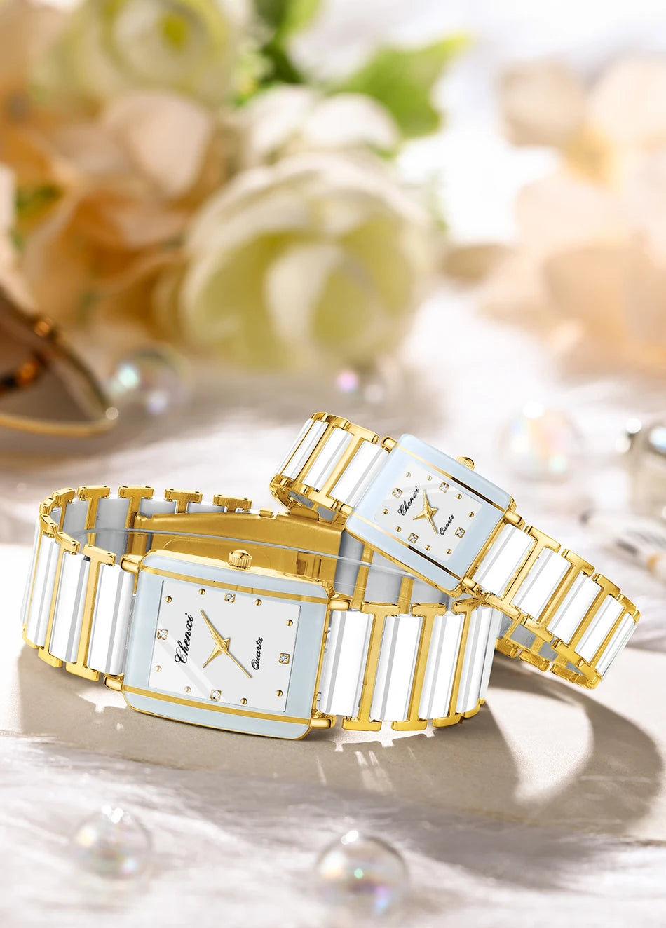 CHENXI 104A Waterproof Top Brand Luxury Couple Watches Watch for Women Men with Simulated-Ceramics Strap Relojes Para Damas