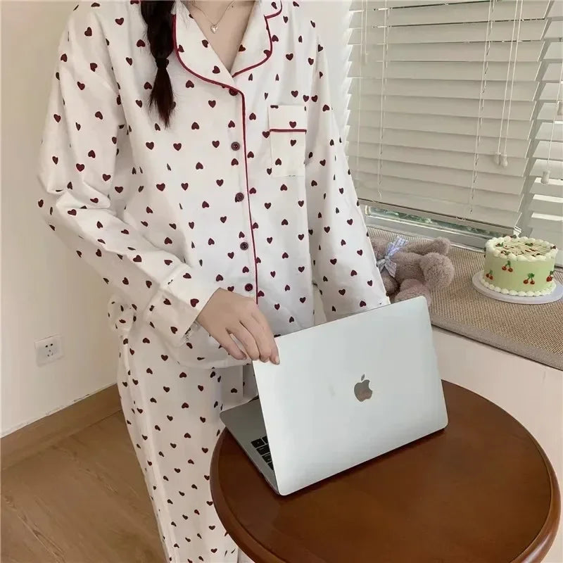 Spring and autumn new ladies' Korean pajamas home wear set for girls and students long-sleeved pajamas