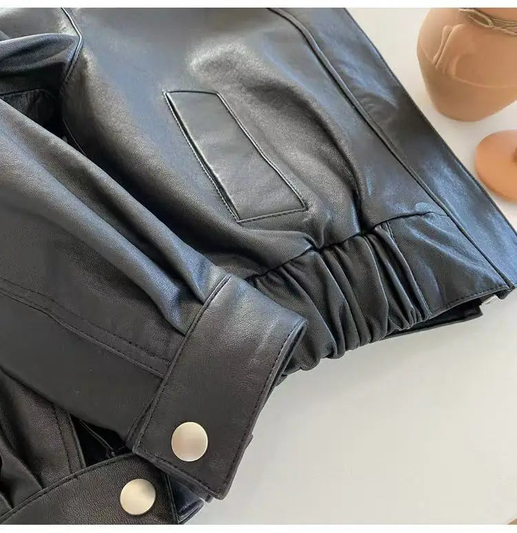 Genuine Leather Jacket for Women Sheepskin Leather Short Coat Female Collar Cropped Veste Woman Clothing Basic Daily Outfit