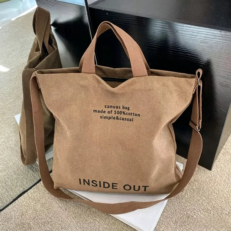 Japanese Canvas Men's and Women's Simple Cross-body Bag Wash Canvas Thick Handbag Large Capacity Arts Students Package Satchel