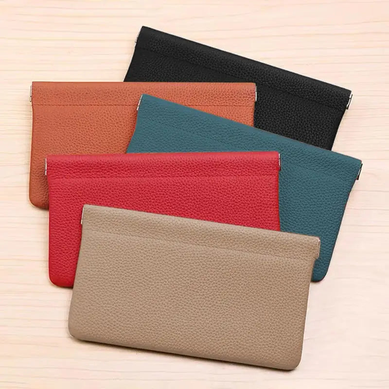 Self-Closing Artificial Leather Long Wallet Passport Driver's License ID Holder Headphone Data Cable Storage Cash Pouch