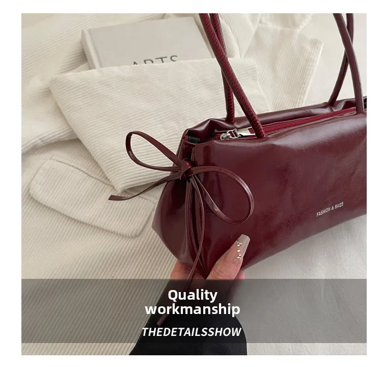 French Elegant Square Bag Korean Bow Decoration Pu High-quality Bag Niche Simple Ballet Style Shoulder Bag New Casual Women Bags