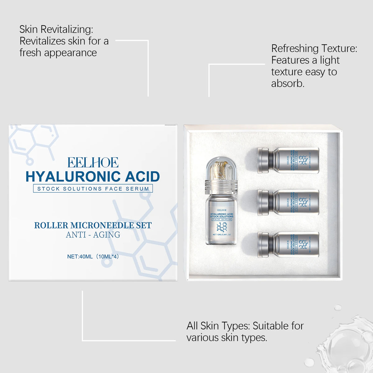 Niacinamide Microneedle Serum Facial Serum Kit 0.25mm Moisturizing Skin Nourishing Winter Skincare Face Roller Day Cream 30ml