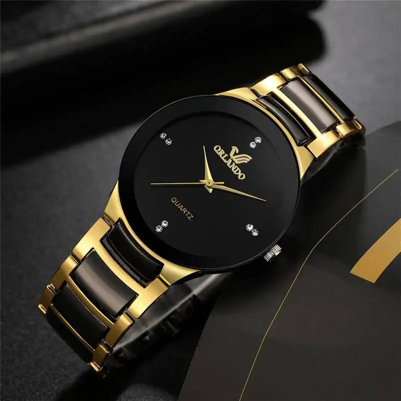 1/2PCS Fashion Couple's Watches Luxury Women Quartz Watch Men Business Watches Black Steel Band Male Analog Quartz Watch