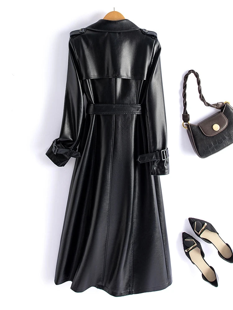 Real Leather Sheepskin Coat Women's Mid-Length Over-Knee Autumn Winter New Style Korean Version Slimming Windbreaker