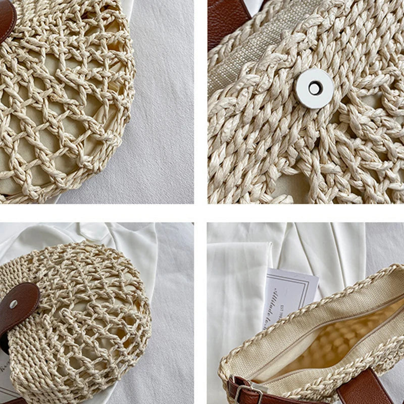 Summer Straw Bag For Women Fashion Semicircle Crossbody Bags Rattan Handmade Messenger Handbag Travel Beach Bags Tote