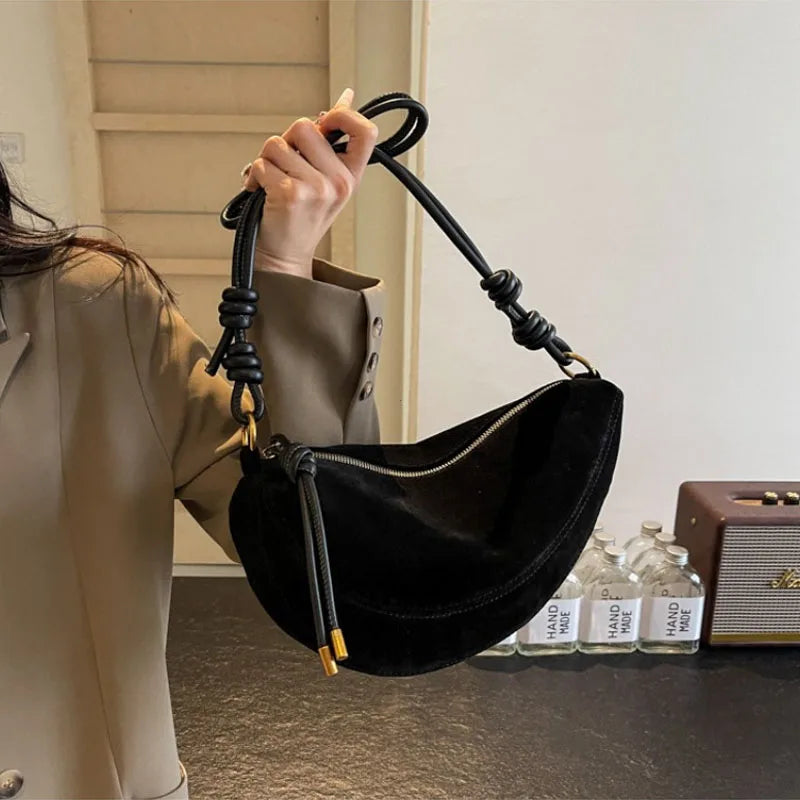 Faux Suede Super Popular Niche Suede Shoulder Bag for Women 2025 Hot Sale Single Crossbody Bags Underarm Dumpling Sweet Bags