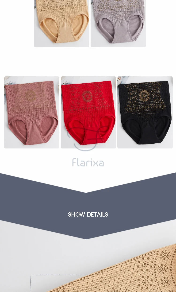 Flarixa Seamless High Waist Postpartum Panties Women's Abdomen Hip Lift Briefs Body Shaping Pants Plus Size Breathable Underwear