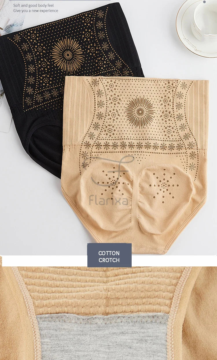 Flarixa Seamless High Waist Postpartum Panties Women's Abdomen Hip Lift Briefs Body Shaping Pants Plus Size Breathable Underwear